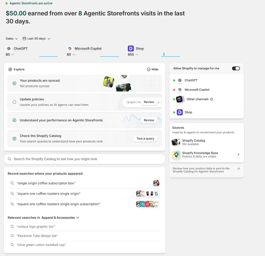 Shopify Agentic Storefront Integration